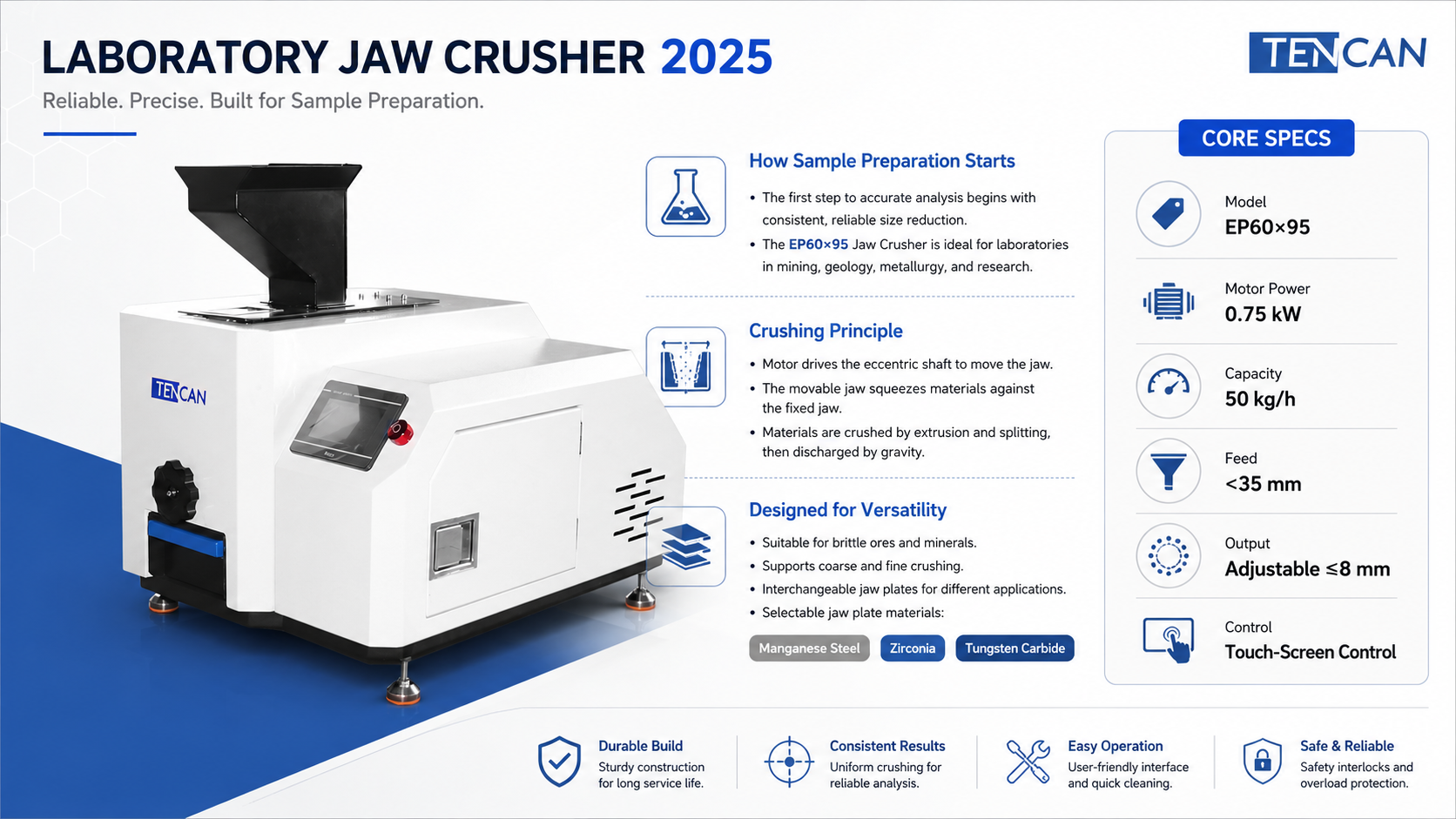 Alakaʻi Hoʻomākaukau Laʻana Hilinaʻi no ka Laboratory Jaw Crusher 2025 Model